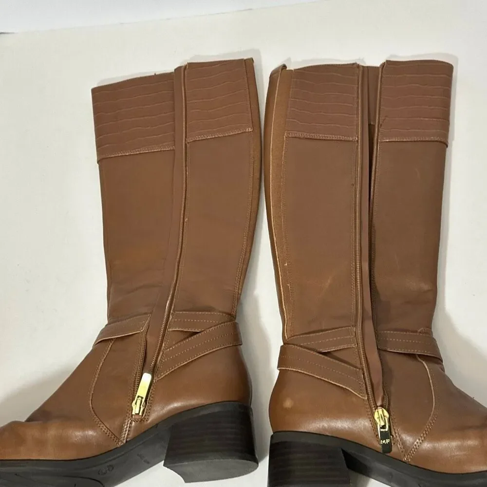 Marc Fisher Knee High Croc-Print Brown Boot | Women Size 6 ½ W